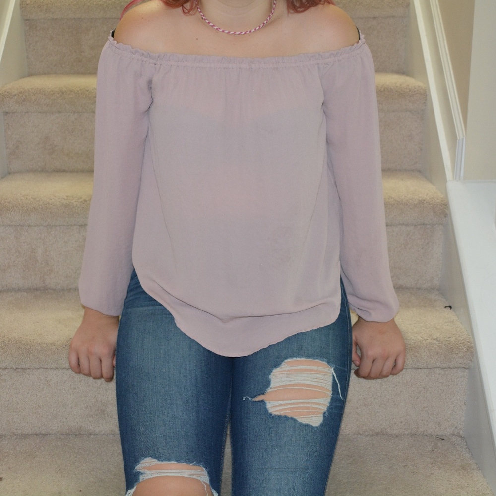 pink loose off the shoulder top